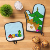 Jingle Claws Fun Holiday Kitchen Set Potholders (Oben Unten)