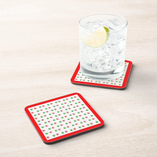 Jingle Claws Holiday Pawprint Coaster Set of 6 Getränkeuntersetzer (Rechte Seite)