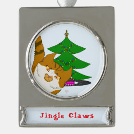 Jingle Claws Katze & Baum Weihnachtsbaumschmuck Banner-Ornament Silber