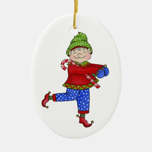 Jingle Elves "Fred" Keramik Ornament (Vorne)