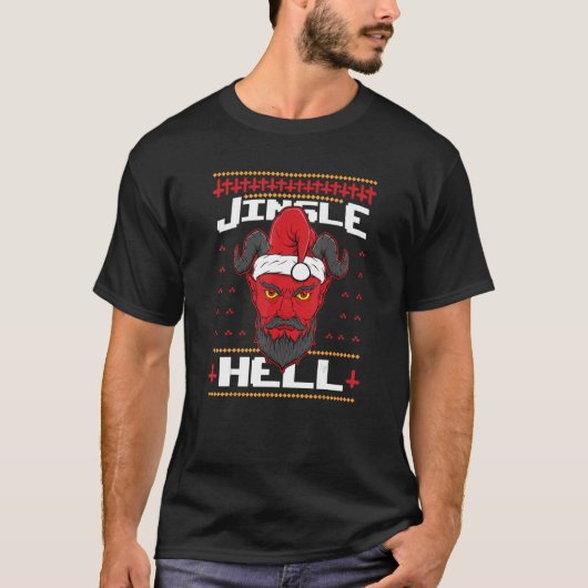 Jingle Hell Devil Hail Satan Santa Claus Rock Fan T-Shirt (Vorderseite)