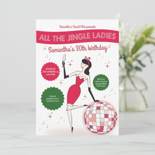 Jingle Ladys Night Out Diskothek Ball Retro Holida Einladung (Stehend Vorderseite)
