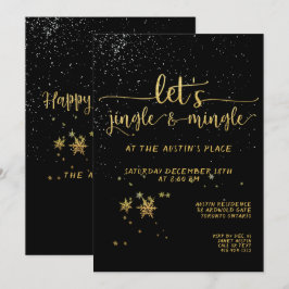 Jingle Mingle Black Gold Calligraphy Holiday Party Einladung
