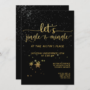 Jingle Mingle Black Gold Calligraphy Holiday Party Einladung