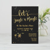 Jingle Mingle Black Gold Calligraphy Holiday Party Einladung (Stehend Vorderseite)