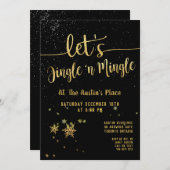 Jingle Mingle Black Gold Calligraphy Holiday Party Einladung (Vorne/Hinten)