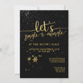 Jingle Mingle Black Gold Calligraphy Holiday Party Einladung (Vorderseite)