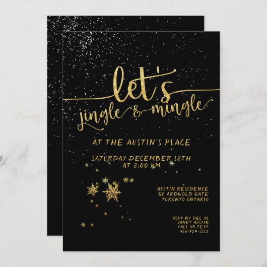 Jingle Mingle Black Gold Calligraphy Holiday Party Einladung (Vorne/Hinten)
