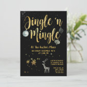Jingle Mingle Black Gold Calligraphy Holiday Party Einladung (Stehend Vorderseite)