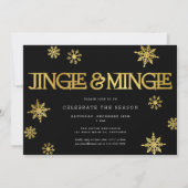 Jingle & Mingle Black Gold Snowflakes Party Einladung (Vorderseite)