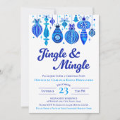 Jingle & Mingle Blue Christmas Baubles Watercolor Einladung (Vorderseite)