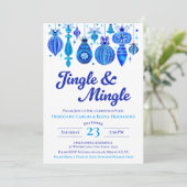 Jingle & Mingle Blue Christmas Baubles Watercolor Einladung (Stehend Vorderseite)