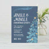 Jingle & Mingle Blue Gold Christmas Party Einladung (Stehend Vorderseite)