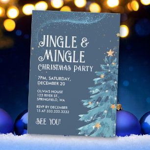 Jingle & Mingle Blue Gold Weihnachtsfeier Einladung