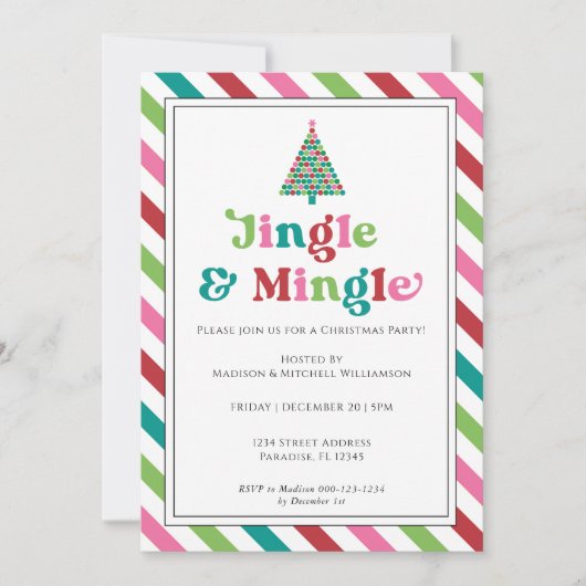 Jingle & Mingle Bright Retro Christmas Party Einladung (Vorderseite)