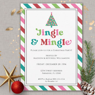 Jingle & Mingle Bright Retro Christmas Party Einladung