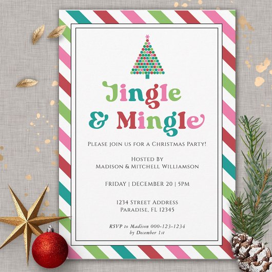 Jingle & Mingle Bright Retro Christmas Party Einladung