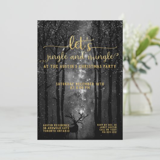 Jingle & Mingle Celestial Woodland Holiday Party Einladung (Stehend Vorderseite)