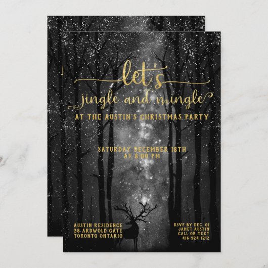 Jingle & Mingle Celestial Woodland Holiday Party Einladung (Vorne/Hinten)