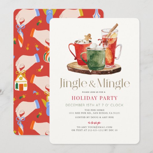 Jingle & Mingle Christmas Drinks Party Einladung (Vorne/Hinten)
