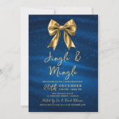 Jingle Mingle Christmas Gold Bow Silver Blue  Einladung (Vorderseite)