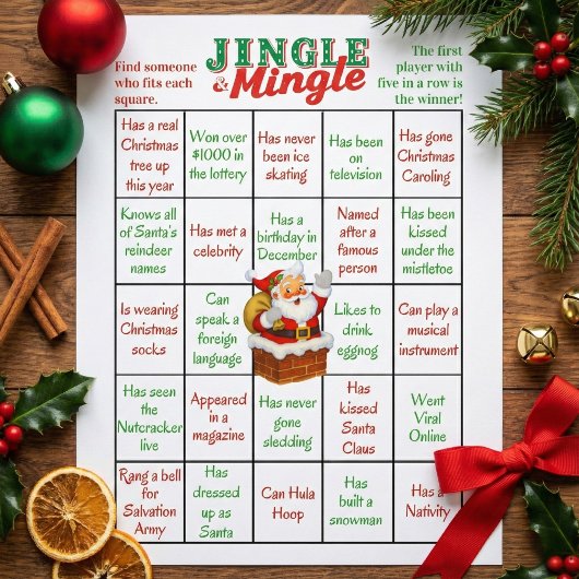 Jingle & Mingle Christmas Human Bingo Game Sheets Flyer