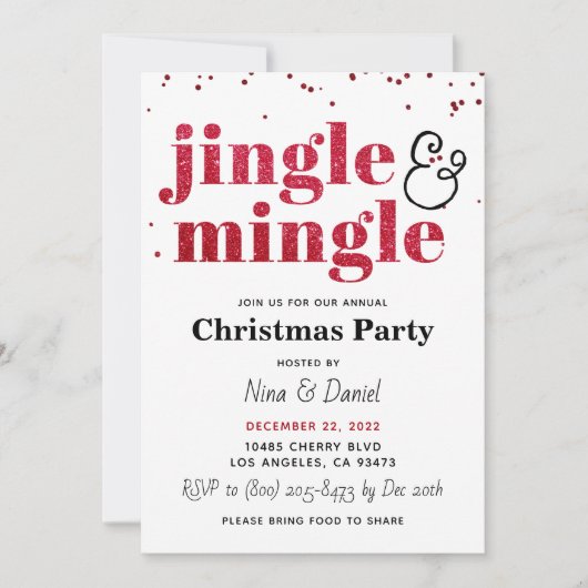 Jingle & Mingle Christmas Party Einladung (Vorderseite)