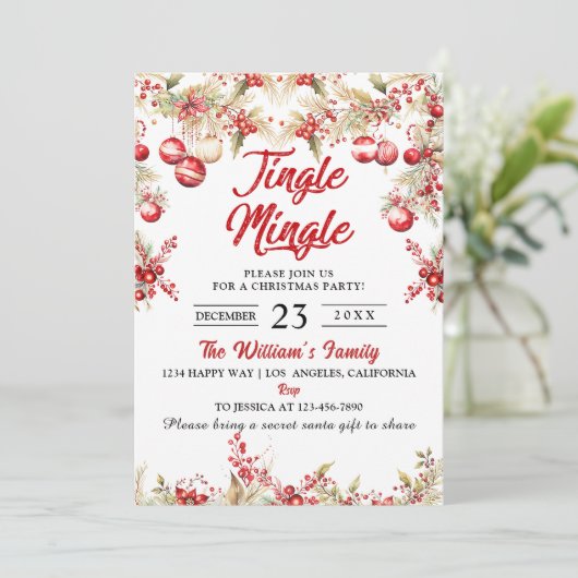 Jingle & Mingle Christmas Party Einladung (Stehend Vorderseite)