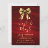 Jingle Mingle Christmas Party Gold Bow Silver Red Einladung (Vorderseite)