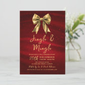 Jingle Mingle Christmas Party Gold Bow Silver Red Einladung (Stehend Vorderseite)