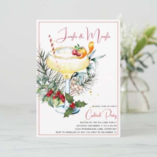 Jingle & Mingle Cocktail Holiday Party Einladung (Stehend Vorderseite)