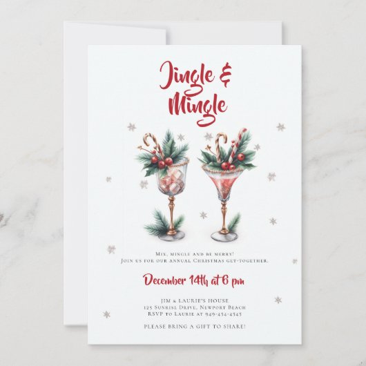 Jingle Mingle Cocktails Schnee Christmas Party Einladung (Vorderseite)