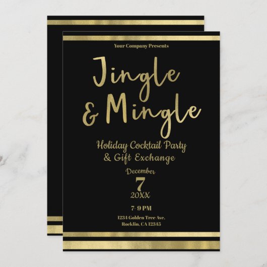 Jingle & Mingle Gold Corporate Christmas Party Einladung (Vorne/Hinten)