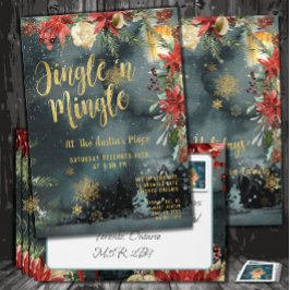 Jingle & Mingle Gold Floral Greenerity Holiday Par Einladung