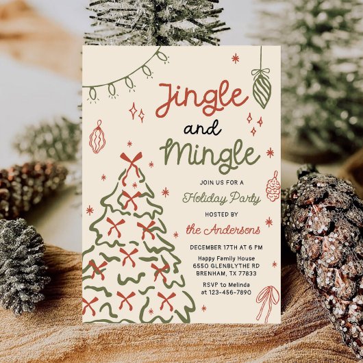 Jingle & Mingle Hand Drawn Christmas Holiday Party Einladung
