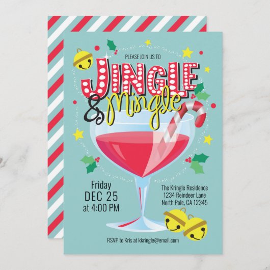 Jingle & Mingle Holiday Cocktail Party Einladung (Vorne/Hinten)