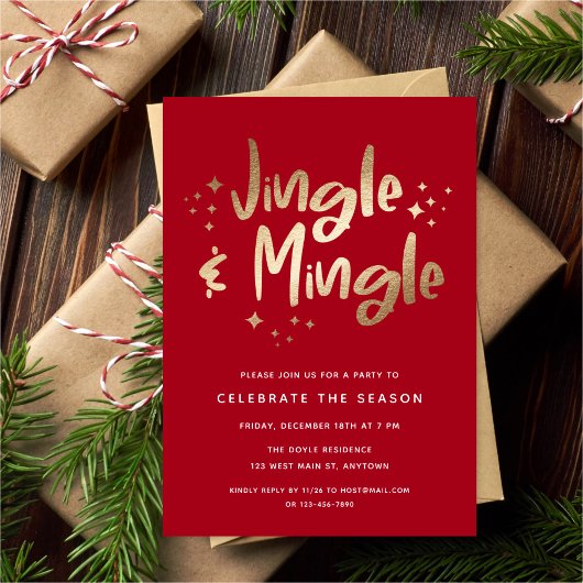 Jingle & Mingle Imitats Gold Foil Red | Feiertag Einladung