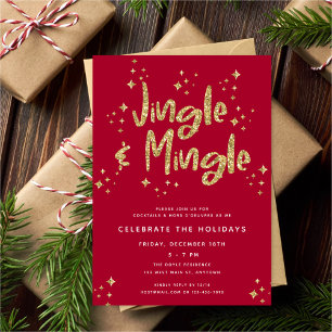 Jingle & Mingle Imitats Gold Glitzer Holiday Party Einladung