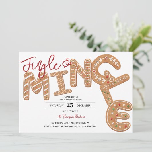 Jingle & mingle Lebkuchen Letter Christmas Party Einladung (Stehend Vorderseite)