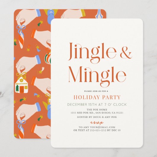 Jingle & Mingle Minimal Christmas Holiday Party Einladung (Vorne/Hinten)