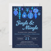 Jingle & Mingle Navy Christmas Baubles Watercolor Einladung (Vorderseite)