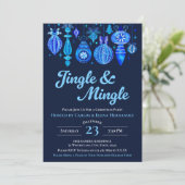 Jingle & Mingle Navy Christmas Baubles Watercolor Einladung (Stehend Vorderseite)