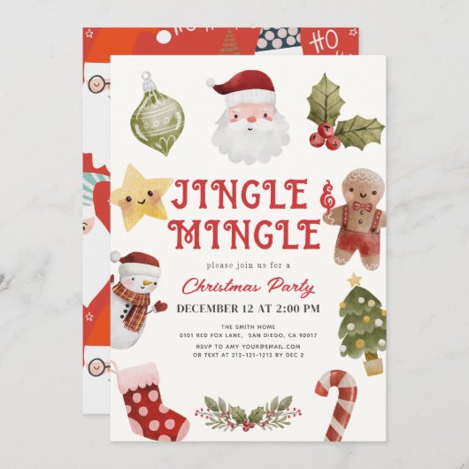 Jingle & Mingle Niedliche Weihnachtsfeier Einladung (Vorne/Hinten)