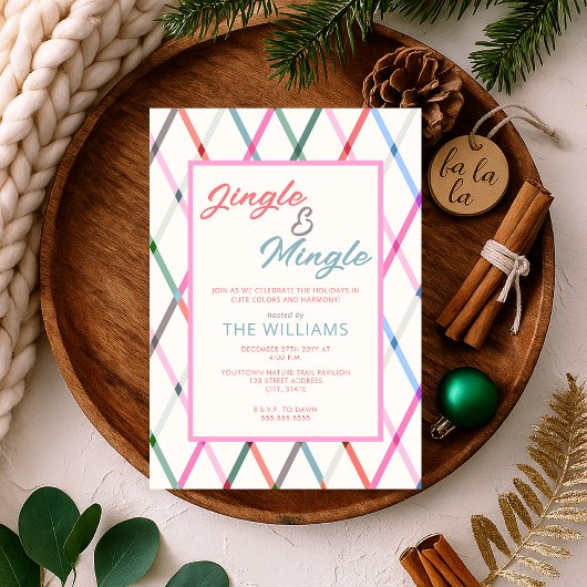 Jingle Mingle Pastel Checkered Muster Weihnachten Einladung