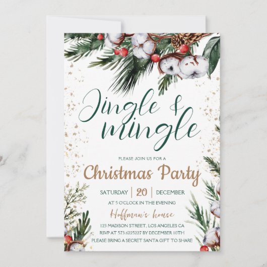 Jingle & Mingle | Pine Greenery Weihnachts-Party Einladung (Vorderseite)