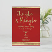 Jingle & Mingle Red Gold Corporate Christmas Party Einladung (Stehend Vorderseite)