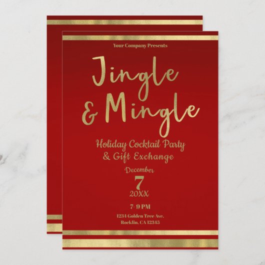 Jingle & Mingle Red Gold Corporate Christmas Party Einladung (Vorne/Hinten)