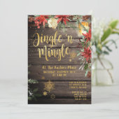 Jingle & Mingle Rustic Gold Calligraphy Party Einladung (Stehend Vorderseite)