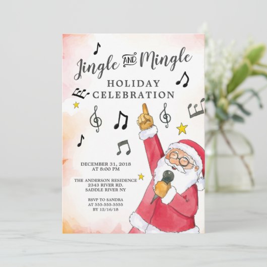 Jingle Mingle Singt Santa Holiday Party Einladung (Stehend Vorderseite)