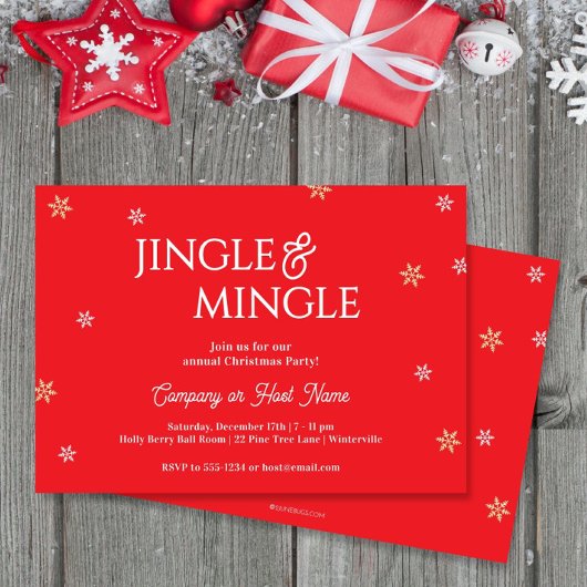 Jingle & Mingle Snowflakes Red Christmas Party Einladung